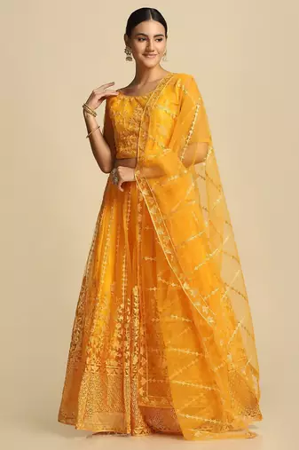 Embroidered Thread Work Semi-Stitched Lehenga & Unstitched Blouse With Dupatta
