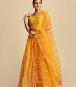 Embroidered Thread Work Semi-Stitched Lehenga & Unstitched Blouse With Dupatta
