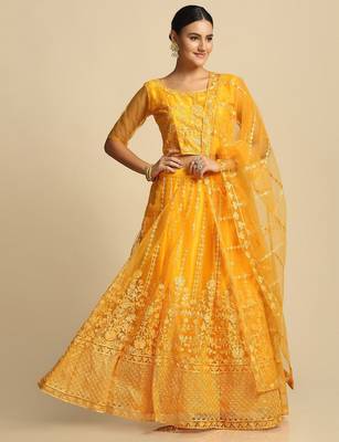 Embroidered Thread Work Semi-Stitched Lehenga & Unstitched Blouse With Dupatta 2