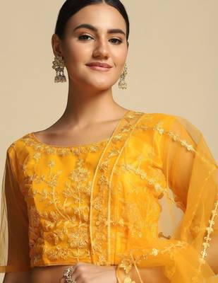 Embroidered Thread Work Semi-Stitched Lehenga & Unstitched Blouse With Dupatta 4