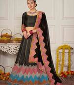 Embroidered Thread Work Semi-Stitched Lehenga & Unstitched Blouse With Dupatta
