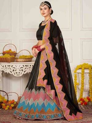Embroidered Thread Work Semi-Stitched Lehenga & Unstitched Blouse With Dupatta 2