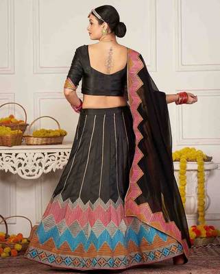 Embroidered Thread Work Semi-Stitched Lehenga & Unstitched Blouse With Dupatta 3