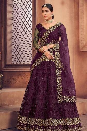 Embroidered Thread Work Semi-Stitched Lehenga & Unstitched