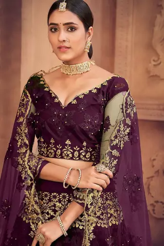 Embroidered Thread Work Semi-Stitched Lehenga & Unstitched