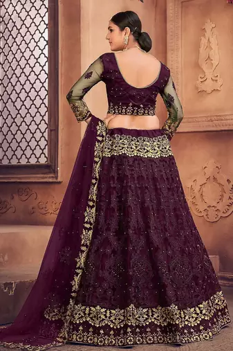 Embroidered Thread Work Semi-Stitched Lehenga & Unstitched