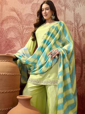 Embroidered v-neck kurta & palazzos with dupatta 2