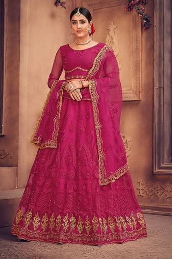 Embroidered Thread Work Semi-Stitched Lehenga & Unstitched Blouse With Dupatta