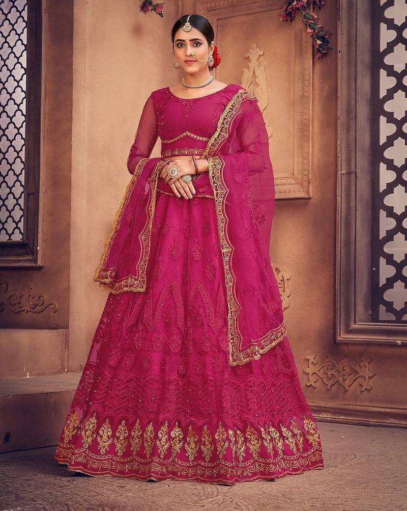 Embroidered Thread Work Semi-Stitched Lehenga & Unstitched Blouse With Dupatta