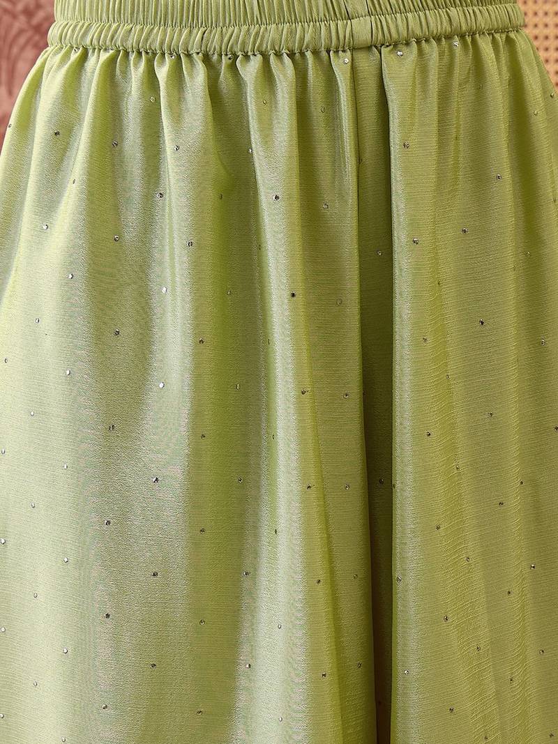 Embroidered v-neck kurta & palazzos with dupatta