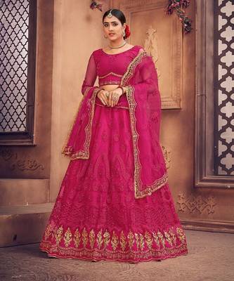 Embroidered Thread Work Semi-Stitched Lehenga & Unstitched Blouse With Dupatta 2