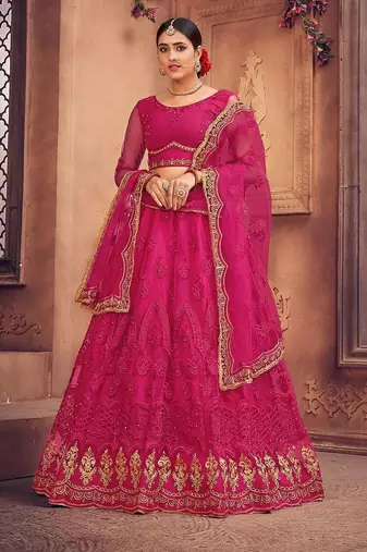 Embroidered Thread Work Semi-Stitched Lehenga & Unstitched Blouse With Dupatta