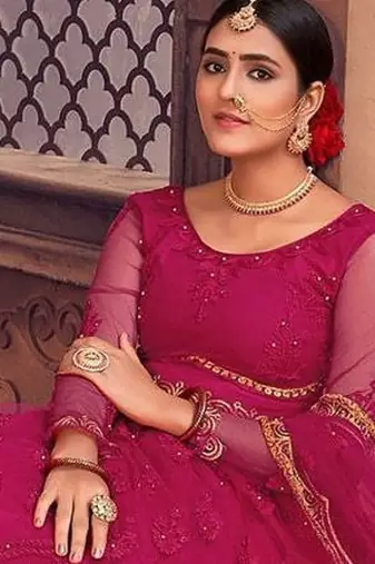 Embroidered Thread Work Semi-Stitched Lehenga & Unstitched Blouse With Dupatta