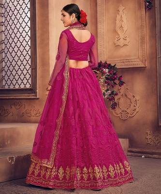 Embroidered Thread Work Semi-Stitched Lehenga & Unstitched Blouse With Dupatta 4