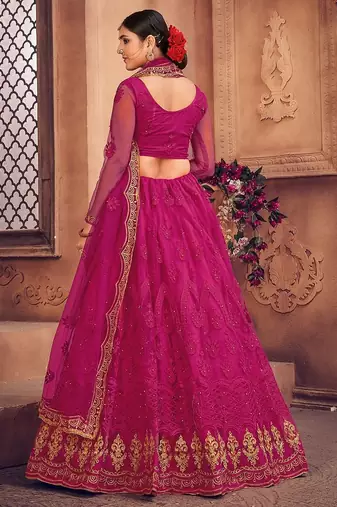 Embroidered Thread Work Semi-Stitched Lehenga & Unstitched Blouse With Dupatta