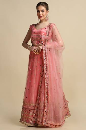 Embroidered Thread Work Semi-Stitched Lehenga & Unstitched Blouse With Dupatta