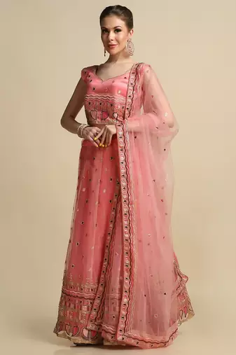 Embroidered Thread Work Semi-Stitched Lehenga & Unstitched Blouse With Dupatta