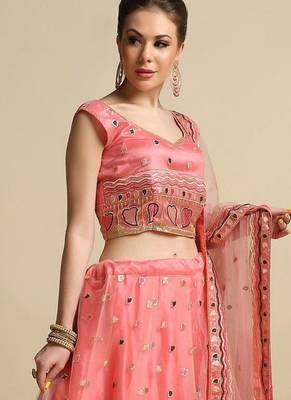 Embroidered Thread Work Semi-Stitched Lehenga & Unstitched Blouse With Dupatta 2