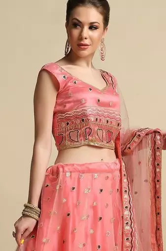 Embroidered Thread Work Semi-Stitched Lehenga & Unstitched Blouse With Dupatta