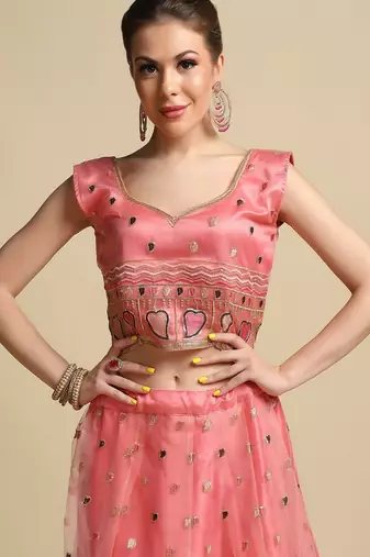 Embroidered Thread Work Semi-Stitched Lehenga & Unstitched Blouse With Dupatta