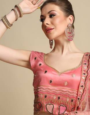 Embroidered Thread Work Semi-Stitched Lehenga & Unstitched Blouse With Dupatta 4