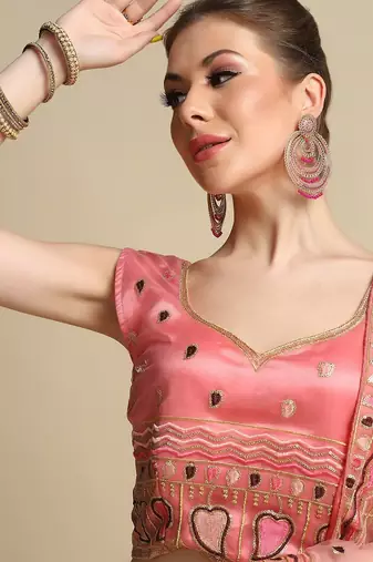 Embroidered Thread Work Semi-Stitched Lehenga & Unstitched Blouse With Dupatta