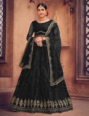 Embroidered Beads and Stones Semi-Stitched Lehenga & Unstitched Blouse With Dupatta 1