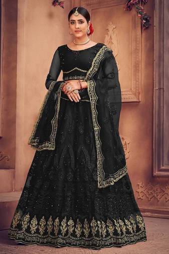 Embroidered Beads and Stones Semi-Stitched Lehenga & Unstitched Blouse With Dupatta