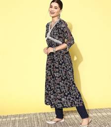 Alia cut floral printed empire sequinned kurta with trousers & dupatta