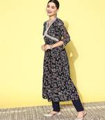 Alia cut floral printed empire sequinned kurta with trousers & dupatta