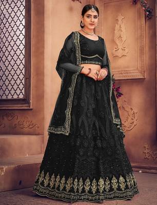 Embroidered Beads and Stones Semi-Stitched Lehenga & Unstitched Blouse With Dupatta 2