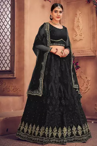 Embroidered Beads and Stones Semi-Stitched Lehenga & Unstitched Blouse With Dupatta