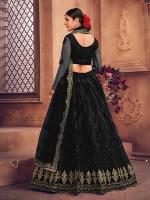 Embroidered Beads and Stones Semi-Stitched Lehenga & Unstitched Blouse With Dupatta 3