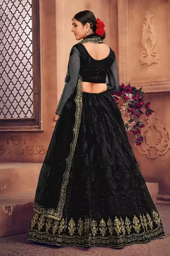 Embroidered Beads and Stones Semi-Stitched Lehenga & Unstitched Blouse With Dupatta