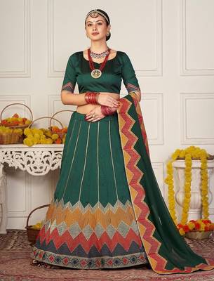 Embroidered Thread Work Semi-Stitched Lehenga & Unstitched Blouse With Dupatta 1