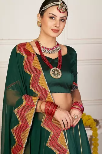 Embroidered Thread Work Semi-Stitched Lehenga & Unstitched Blouse With Dupatta
