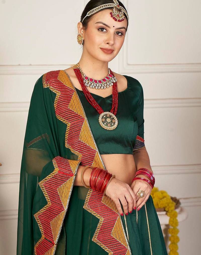 Embroidered Thread Work Semi-Stitched Lehenga & Unstitched Blouse With Dupatta