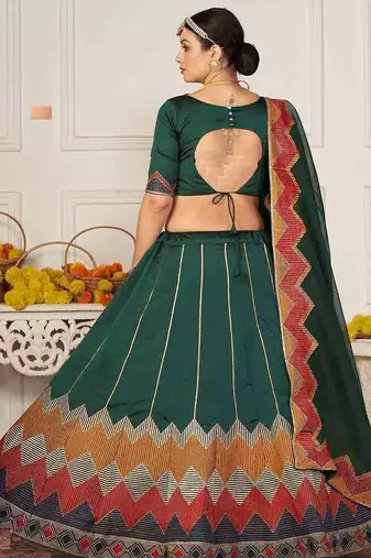 Embroidered Thread Work Semi-Stitched Lehenga & Unstitched Blouse With Dupatta