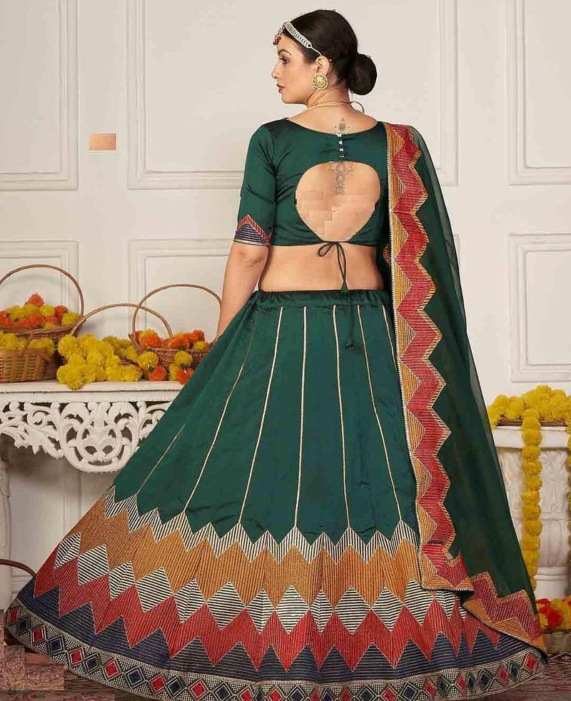 Embroidered Thread Work Semi-Stitched Lehenga & Unstitched Blouse With Dupatta
