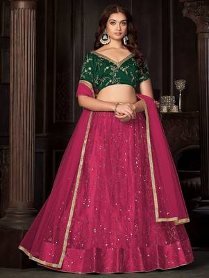 Embroidered Thread Work Semi-Stitched Lehenga & Unstitched Blouse With Dupatta 1