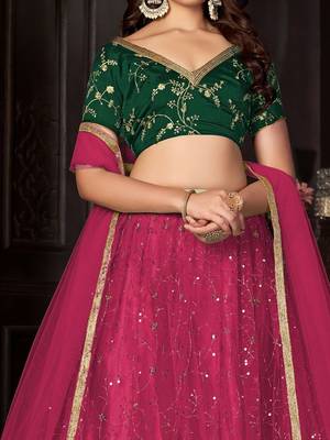 Embroidered Thread Work Semi-Stitched Lehenga & Unstitched Blouse With Dupatta 2