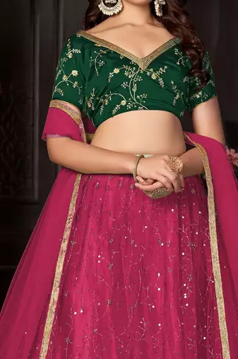 Embroidered Thread Work Semi-Stitched Lehenga & Unstitched Blouse With Dupatta