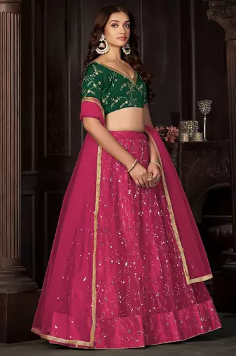 Embroidered Thread Work Semi-Stitched Lehenga & Unstitched Blouse With Dupatta
