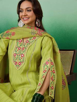 Embroidered straight kurta with palazzo & dupatta set 2