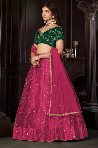 Embroidered Thread Work Semi-Stitched Lehenga & Unstitched Blouse With Dupatta