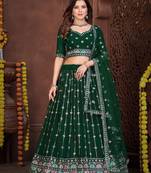 Embroidered Thread Work Semi-Stitched Lehenga & Unstitched Blouse With Dupatta