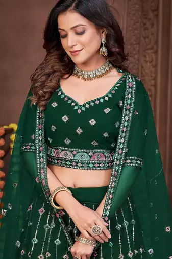 Embroidered Thread Work Semi-Stitched Lehenga & Unstitched Blouse With Dupatta