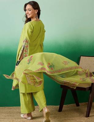 Embroidered straight kurta with palazzo & dupatta set 5