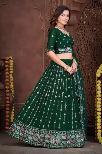 Embroidered Thread Work Semi-Stitched Lehenga & Unstitched Blouse With Dupatta