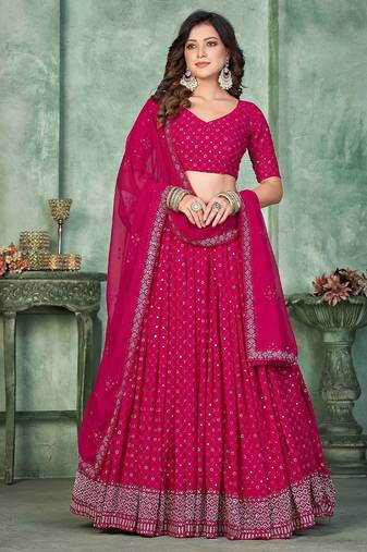 Embroidered Thread Work Semi-Stitched Lehenga & Unstitched Blouse With Dupatta